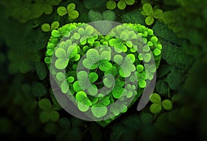 Green heart shaped clover for St Patrick's Day. Generative AI