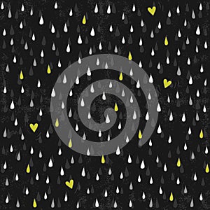 Green hearts lost in the rain seamless pattern