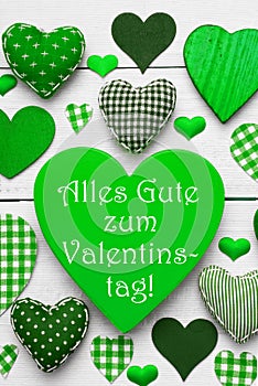 Green Hearts Texture, Text Valentinstag Means Happy Valentines Day photo