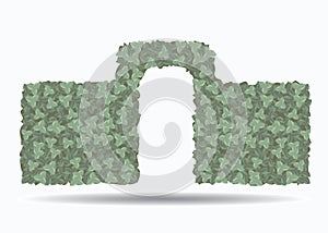 Green hedge with an arch isolated on white background .. An elem