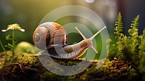 Green helix animal nature shell slow garden snail macro brown