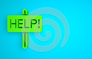 Green Help icon isolated on blue background. Minimalism concept. 3D render illustration