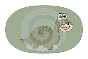 Green herbivorous dinosaur with big smile on green background with shadow