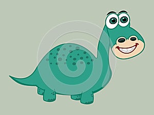 Green herbivorous dinosaur on its smiling profile on a green background