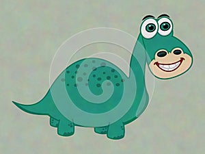 Green herbivorous dinosaur on its smiling profile on a green background - illustration