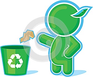 Green Hero throwing Garbage to the Recycle Contain