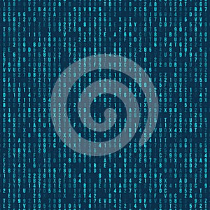 Green hexadecimal computer code. Abstract matrix background. Hacker attack. Generated computer code concept