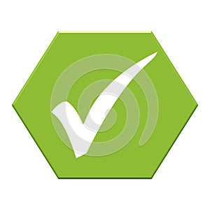 Green Hexagon Button showing Tick, Confirm or Select