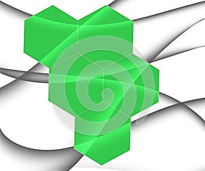 Green Hexagon Cells on Gray Wavey Background