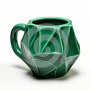 Geometric Green Mug With Cubist Faceting - Unique 3d Printed Ceramic photo