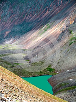 Green high mountain lake