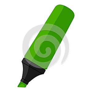 Green Highlighter Pen Flat Icon on White