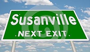 Green highway sign for Susanville next exit