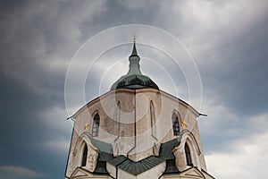 Green Hill church before heavy storm, Czech Republic