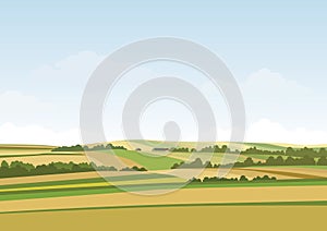 Green hill landscape. Vector illustration of panorama field landscape and cloud sky. eps file.