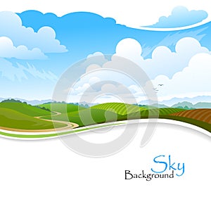 Green hills , Blue Sky and lonely Pathway