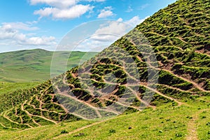 Green hills and cliffs in spring