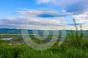 Green hills in mountain valley. Summer landscape