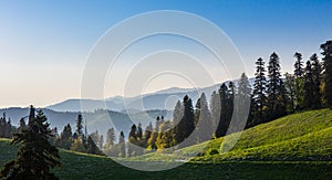 Green hills and mountains panoramic landscape