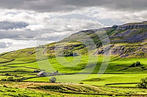 Green hillside of Yorkshire Dales, Ingleton, England