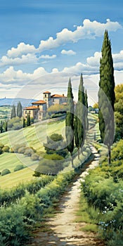 Green Hilly Landscape: Precise Architecture Paintings With Italianate Flair