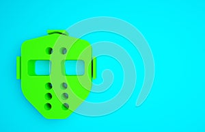 Green Hockey mask icon isolated on blue background. Happy Halloween party. Minimalism concept. 3d illustration 3D render