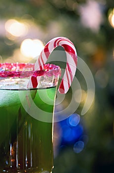 Green holiday cocktail close up