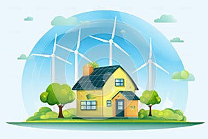 Green home background environment illustration energy power ecological house wind technology electricity eco