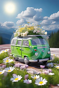 Green home - Camping car with solar panels. Green energy concept