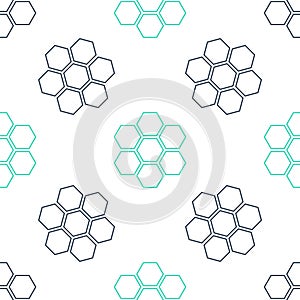 Green Honeycomb sign icon isolated seamless pattern on white background. Honey cells symbol. Sweet natural food. Vector