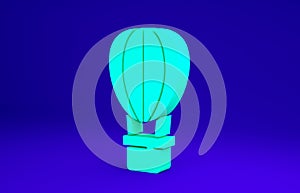 Green Hot air balloon icon isolated on blue background. Air transport for travel. Minimalism concept. 3d illustration 3D