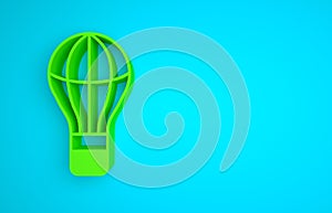 Green Hot air balloon icon isolated on blue background. Air transport for travel. Minimalism concept. 3D render