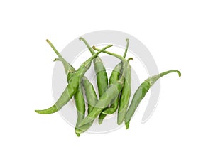 Green hot chili peppers isolated on white background