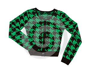 Green houndstooth check pullover