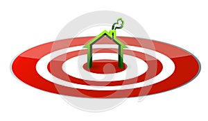 Green house in the center of a glossy red target.