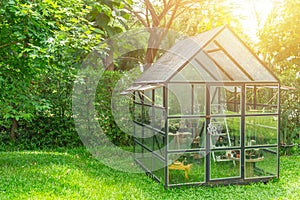 Green house clear glass building in the home garden