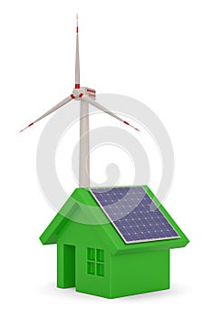 Green house ECO concept solar energy house isolated on white background, 3D illustration