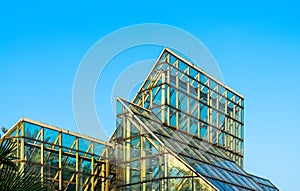 Green House with Glass Roof Turquoise Shade Glass Transparent Building