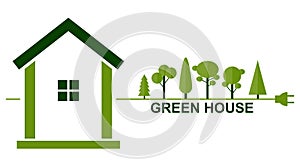 Green house, green house icon on a white background. Vector illustration.