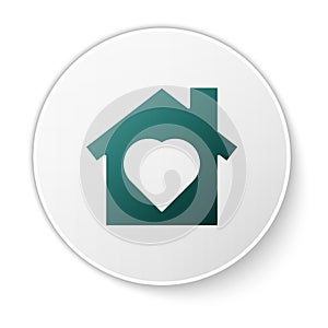 Green House with heart inside icon isolated on white background. Love home symbol. Family, real estate and realty. White