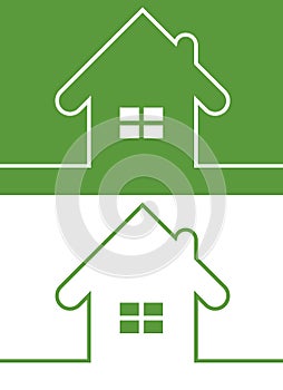 Green House Icon with Window Reversed colors