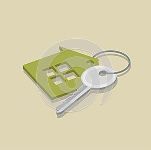 Green House and key. 3d illustration icon