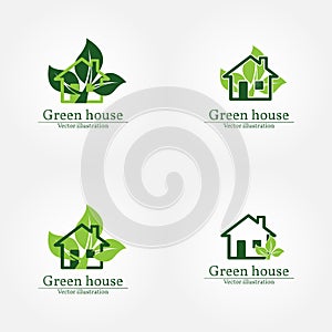 Green house logo. Energy saving concept. Vector illustration.Vector logo template.