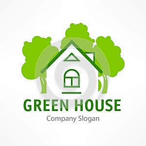 Green house logo. Vector illustration.