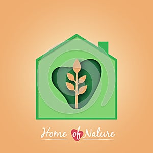 Green house with plant in green heart nature background.Ecology and environment conservation concept