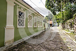 Green house in the village of Igatu, Chapada Diamantina, Andarai, Bahia in Brazil