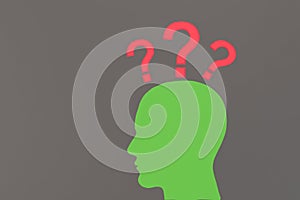 Green human head with question marks