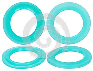 Green hydraulic and pneumatic o-ring seals isolated on white background. Rubber rings.