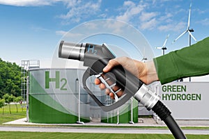 Green Hydrogen factory concept. Hydrogen production from renewable energy sources