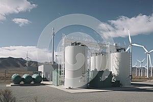 Green Hydrogen renewable energy production facility - green hydrogen gas for clean electricity solar and windturbine facility